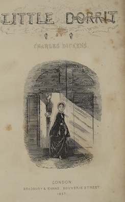 Dickens, Charles - Little Dorrit. First Edition. pictorial engraved and printed titles, frontis. and 38 plates (by H.K. Browne); near contemp. gilt ruled half calf and cloth, gilt extra decorated panelled spine with red